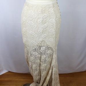 Boho lace side slit maxi skirt